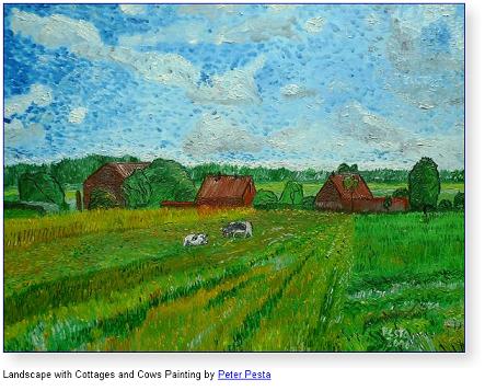 Landscape with Cottages and Cows Painting by Peter Pesta
